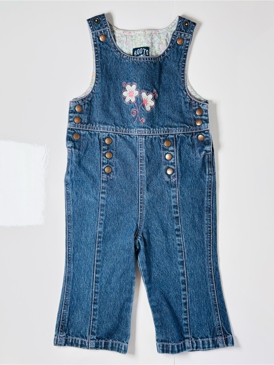 Roots Other - Vintage Y2K Roots Denim Overalls Floral Embroidered Sailor Buttons L